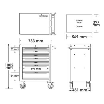 Montážny vozík s 344-dielnou sadou náradia VIGOR V4560-X (3)